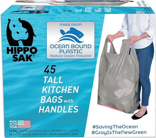Hippo Sak - Tall Kitchen Garbage Bags - 13 Gallon Trash Bags Made from Recycled
