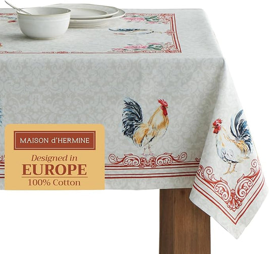 Maison d' Hermine Table Cloth Rectangle Table 100% Cotton 70 x 120 Inches Tablecloth Reusable Decorative Everyday Use for Dining Room, Farmhouse, Home Party, Festive & Wedding Spring Summer - Campagne