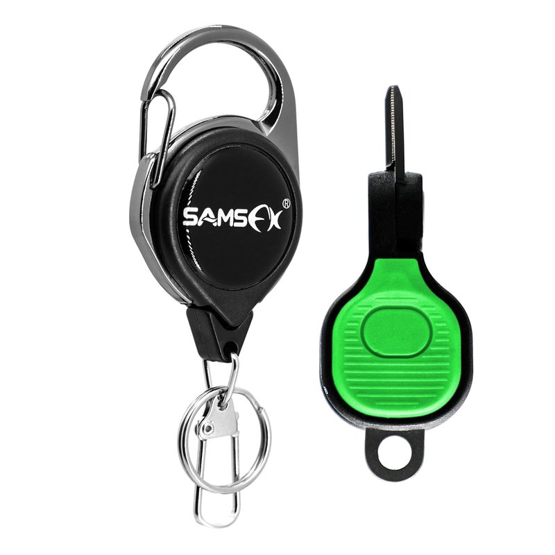 SAMSFX Fishing Nipper with Retractable Tether, Stainless Steel Blades that Cut Braid, Mono and Fluoro Lines, SNIP, Fishing Line Cutters (Green)