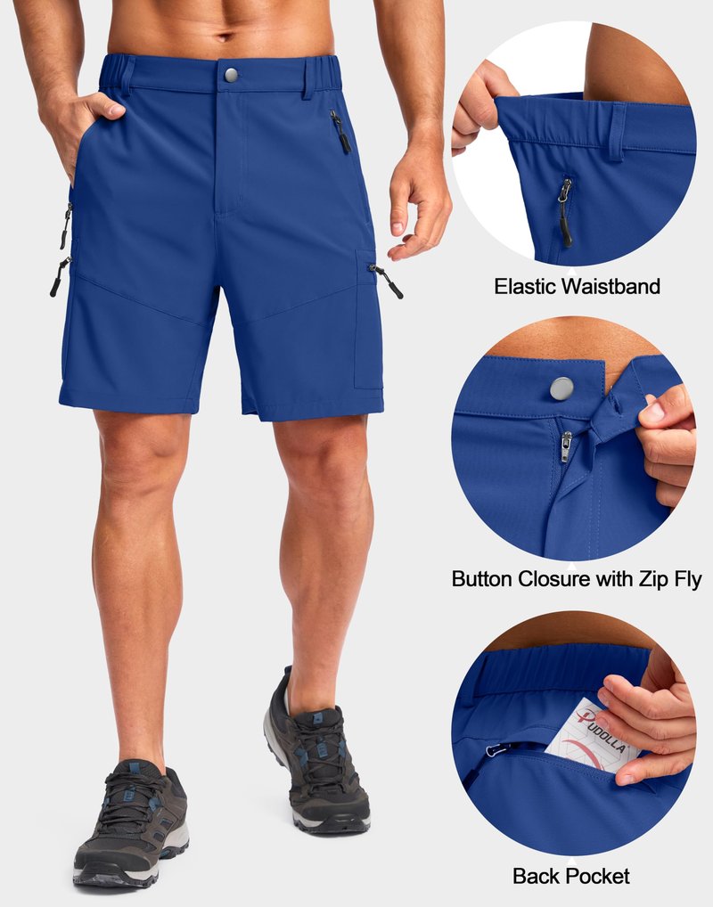 Pudolla Men's Hiking Cargo Shorts Lightweight 7" Travel Casual Shorts for Men Golf Work Outdoor with 5 Zipper Pockets(Royal Blue X-Large)