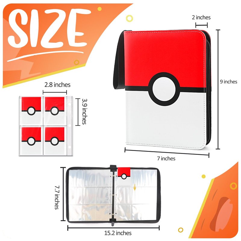 900 - Pockets Trading Card Binder with Removable 50 Sleeves, Card Collector Album with Zipper, Portable Card Holder Book Fits Sports Card, Game Card - Red