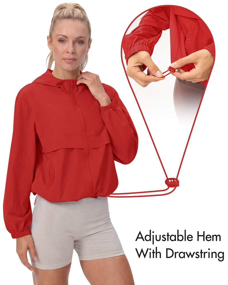 Locachy Women's Lightweight Athletic Workout Hoodie Long Sleeve Full Zip Gym Running Outdoor Jacket Red L