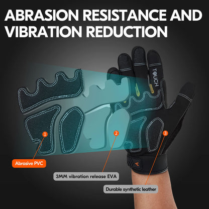 Vgo... Safety Work Gloves Touchscreen, Anti Impact Heavy Duty Gloves Antivibration for Warehouse Trucker Carpenters Fitter Moto, 1 pair