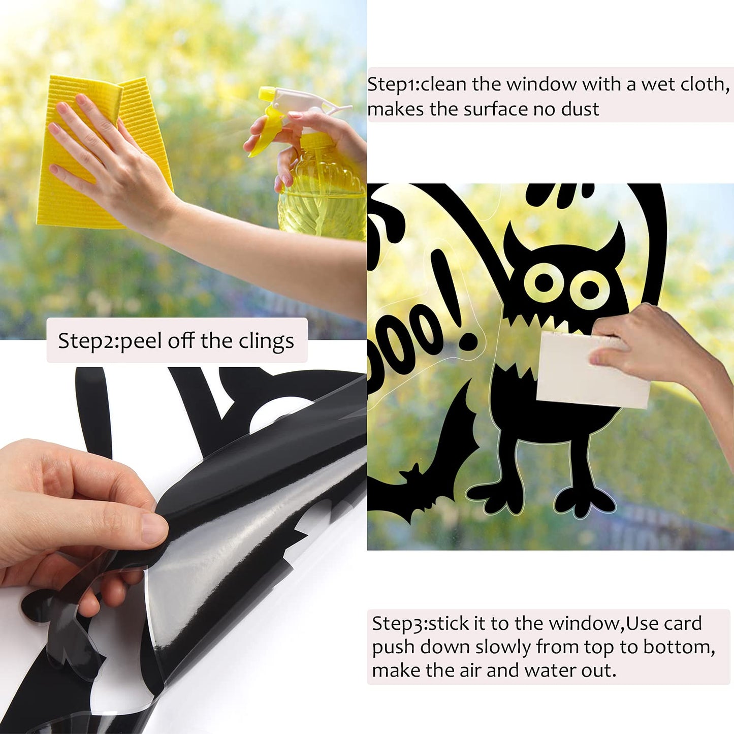 DIYASY Halloween Large Window Decoration Clings,5 Monster Silhouette Window Stickers Decals for Halloween Indoor,Room and Kids Party Decor