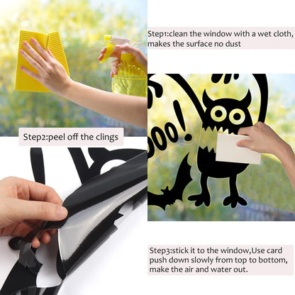 DIYASY Halloween Large Window Decoration Clings,5 Monster Silhouette Window Stickers Decals for Halloween Indoor,Room and Kids Party Decor