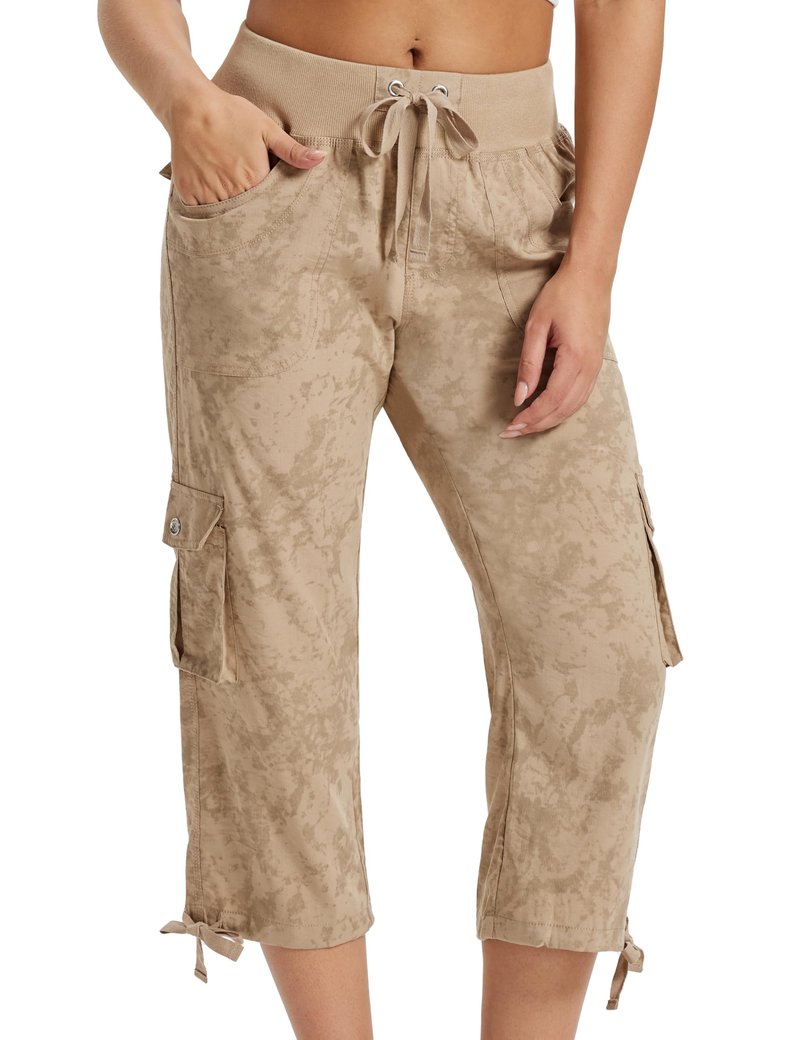 MoFiz Womens Cargo Capris Lightweight Hiking Pants Quick Dry Casual Outdoor Loose Shorts Dirty Khaki 4XL
