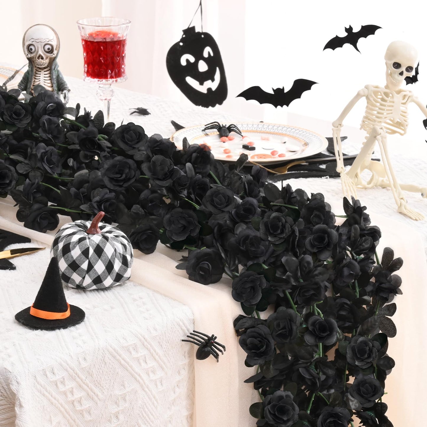 BLEUM CADE 2Pcs 16.4Ft Flower Garland Artificial Rose Vines for Bedroom, Cute Fake Hanging Flower Vines Floral Garland Decorations for Halloween Wedding Party Wall Room Decor Aesthetic