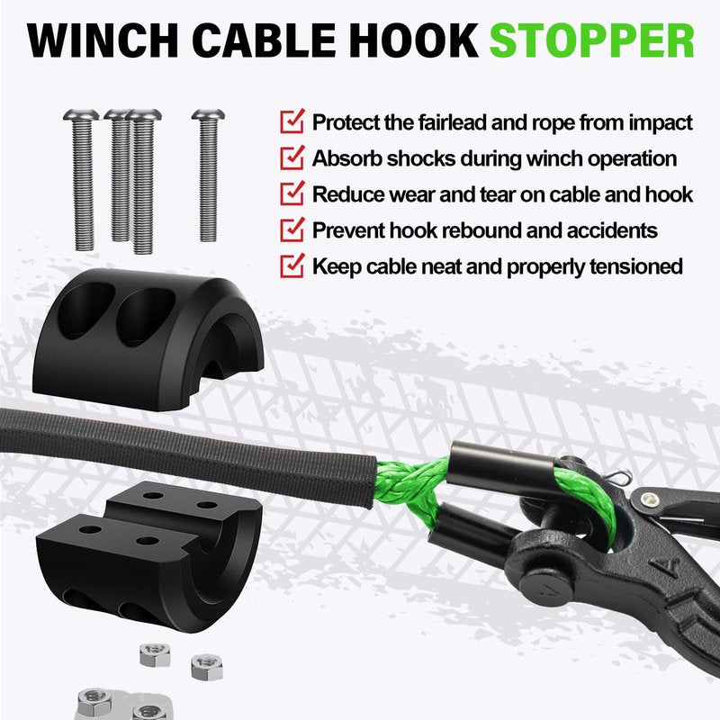 HOKINETY Synthetic Winch Rope Kit - 1/4" x 50' 10000 lbs Kinetic Recovery Cable for ATV UTV Off-Road Vehicles with Forged Hook, Rubber Stopper, Protective Sleeve and Safety Pull Strap - Green