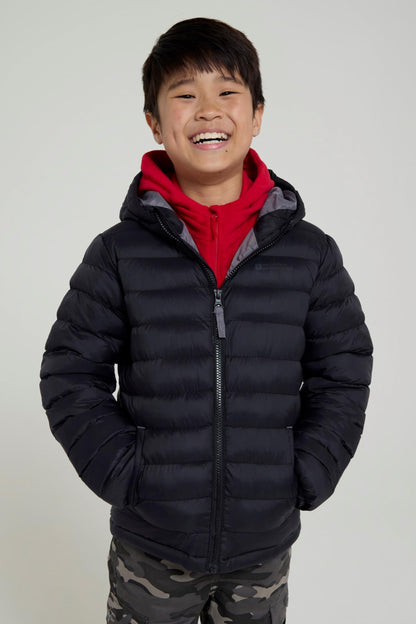 Mountain Warehouse Seasons Padded Kids Puffer Jacket - Water Resistant & Lightweight Insulated Rain Coat, Boys & Girls - Spring Summer, School, Travelling Black Teen Size 13 Years