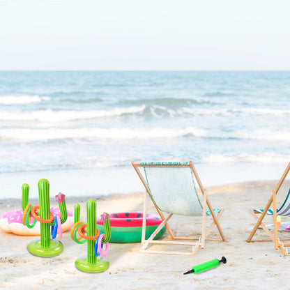 Gejoy 2 Pieces Inflatable Cactus Ring Toss Game Set Floating Swimming Ring Toss with 10 Pieces Inflatable Rings for Summer Hawaiian Pool Beach Luau Party Supplies
