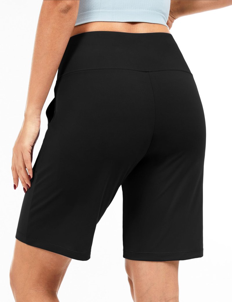 Blouty Women's Bermuda Long Shorts with Pockets 9" High Waisted Stretch Knee Length Shorts for Women Walking Athletic (Black, X-Large)