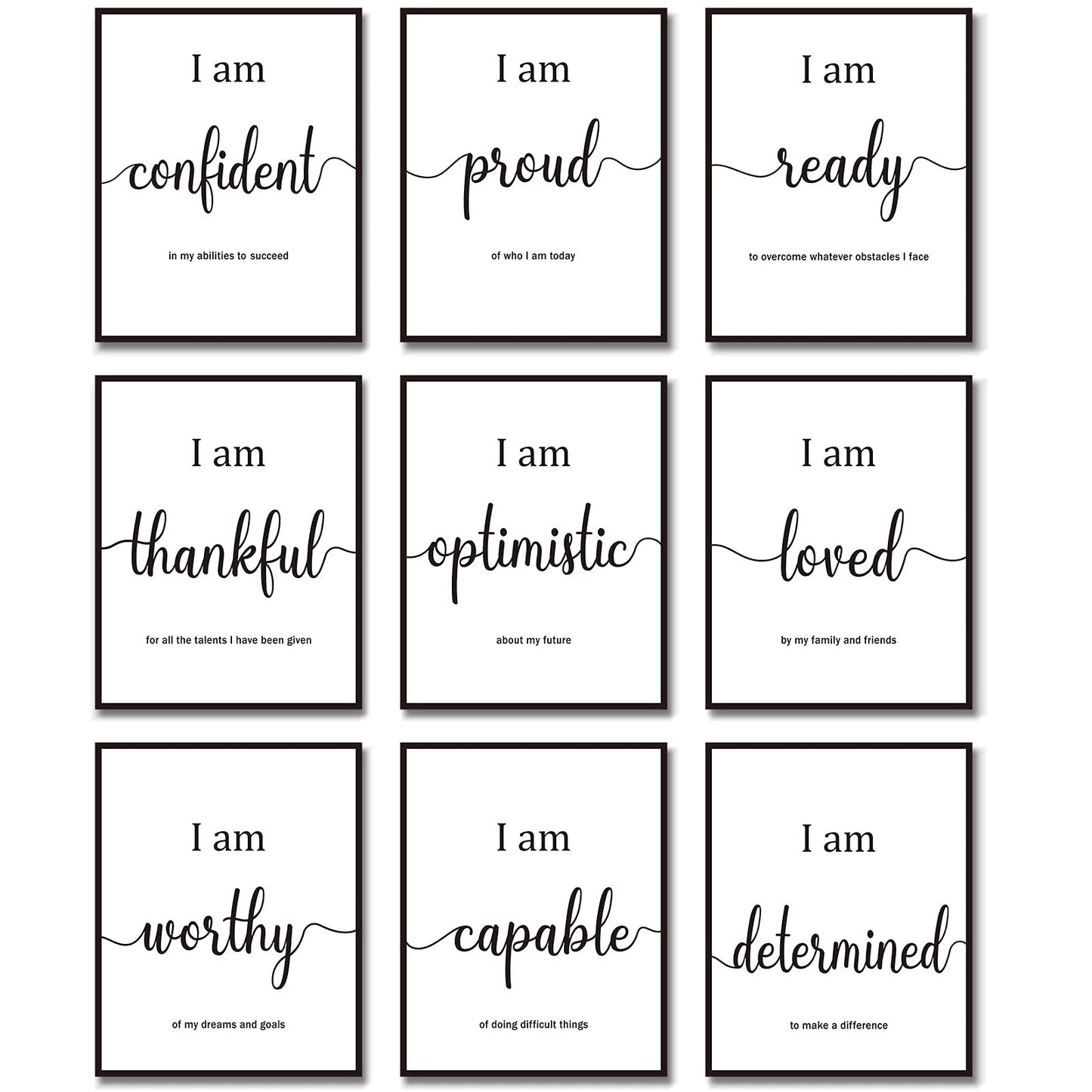 Outus 9 Pieces Inspirational Motivational Wall Art Office Bedroom Wall Art,Daily Positive Affirmations for Men Women Kids Inspirational Positive Quotes Sayings Decor(White)