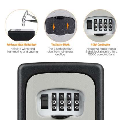 Key Lock Box Wall Mounted, Fayleeko 4 Digit Combination Lockbox for Outside, House Keys - 5 Keys Capacity, Key Safe Security Storage Lock Box for Indoor, Outdoor, Garage, Garden, Store (Black, 4Pack)