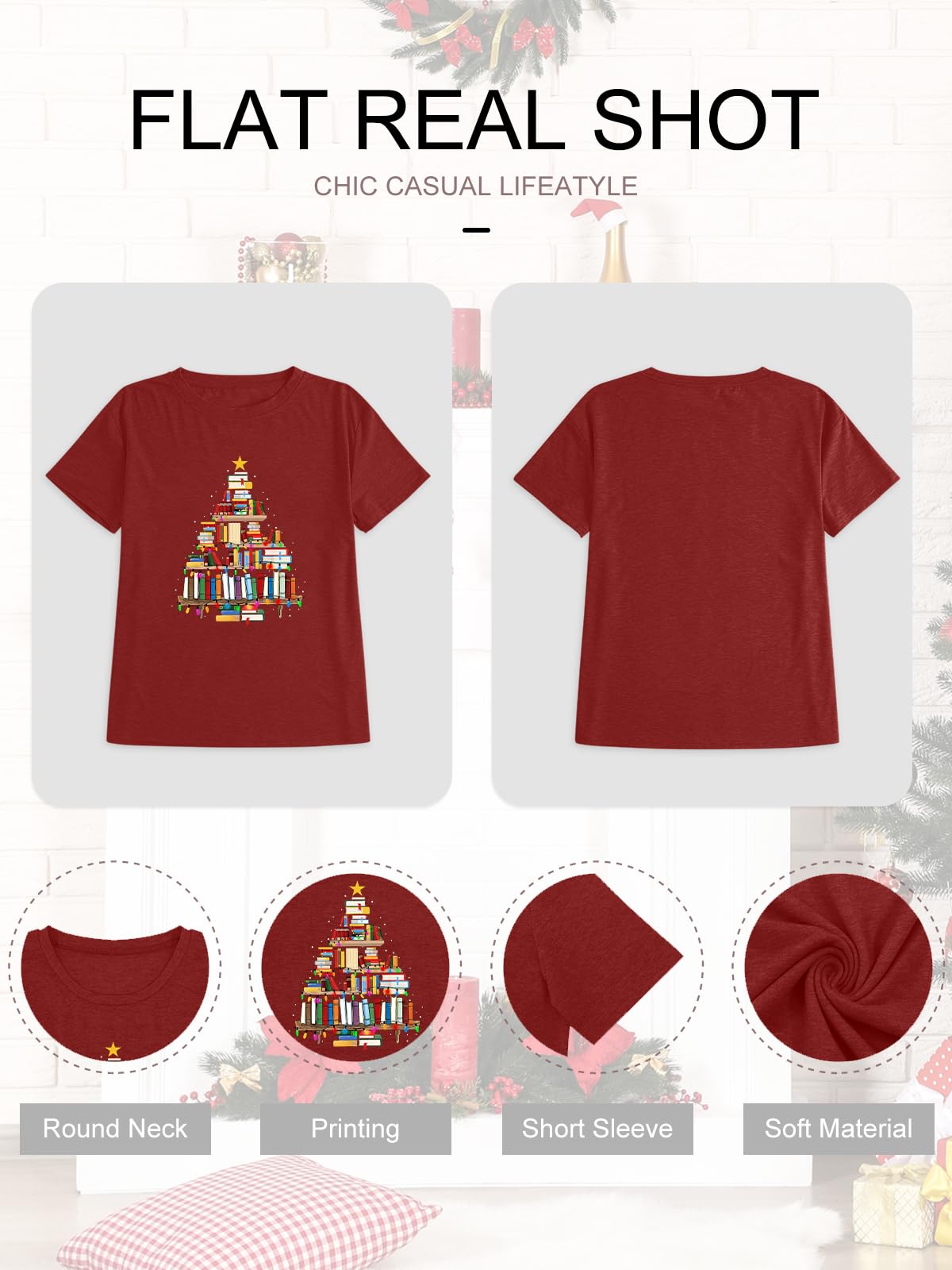 HDLTE Christmas Shirts for Women Plus Size Christmas Tree Shirt Holiday T Shirt Xmas Tops