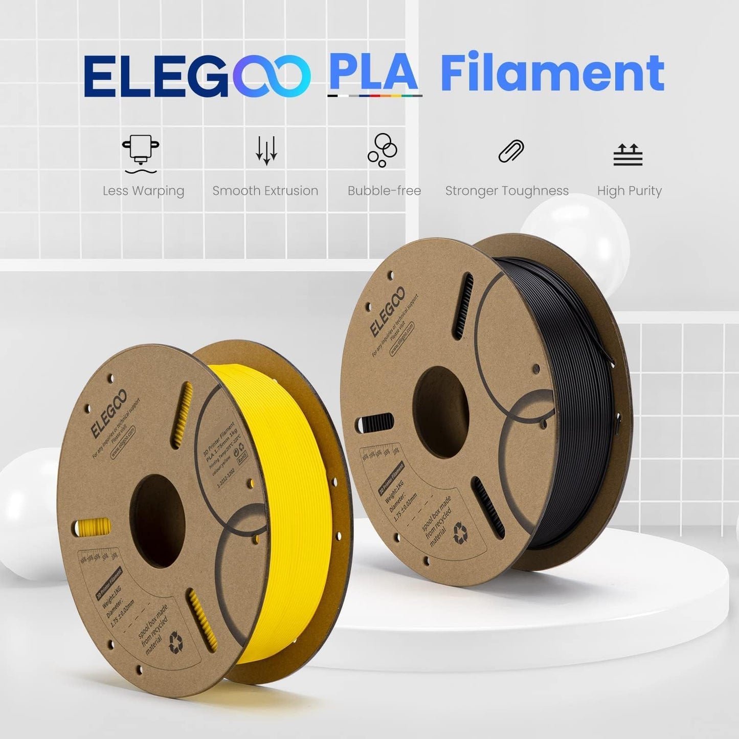 ELEGOO PLA Filament 1.75mm Black 1KG, 3D Printer Filament Dimensional Accuracy +/- 0.02mm, 1kg Cardboard Spool(2.2lbs) 3D Printing Filament Fits for Most FDM 3D Printers