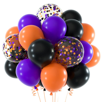 TUPARKA 60 Pack Black Orange and Purple Halloween Party Balloons 12 inches Matte Orange Black and Purple Confetti Latex Balloons for Happy Halloween Birthday Thanksgiving Day Anniversary