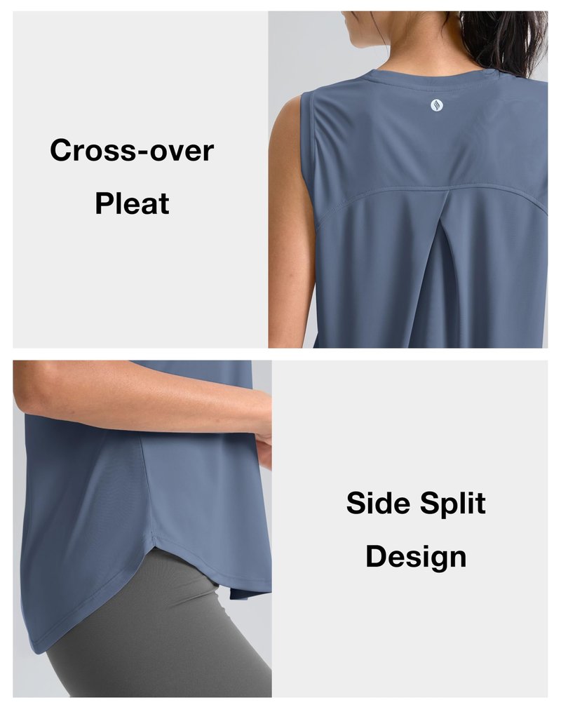 SANTINY Women's Sleeveless Workout Tops Breathable Lightweight Active Tennis Yoga Shirts Athletic Running Tank Tops for Women (Slate Blue_L)