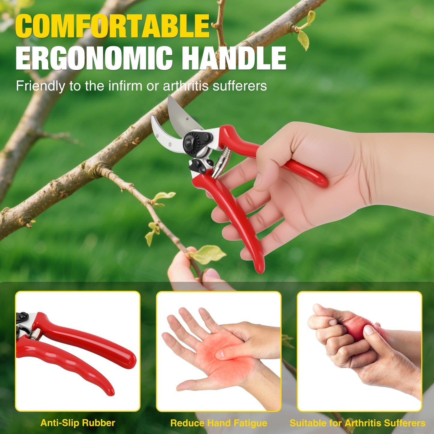 Yesker Pruning Shears Pruners for Gardening 8.5 in Professional Bypass Garden Scissors with Sharp SK5 Steel Blade Heavy Duty Hand Garden Shears Clippers for Branch Flower Plant Trimming Cutting Tools