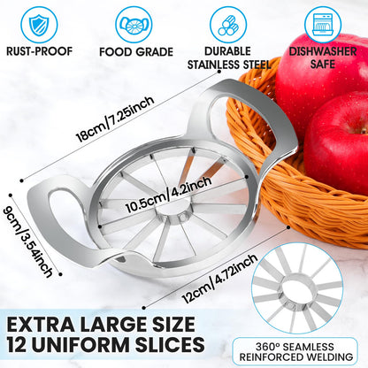 AUBENR 4.72 Inch Extra Large Apple Slicer with 12 Blades - Professional Heavy Duty Apple Cutter -304 Stainless Steel Apple Corer Tool - Sharp Apple Slicer and Corer - Easy to Use - Dishwasher Safe