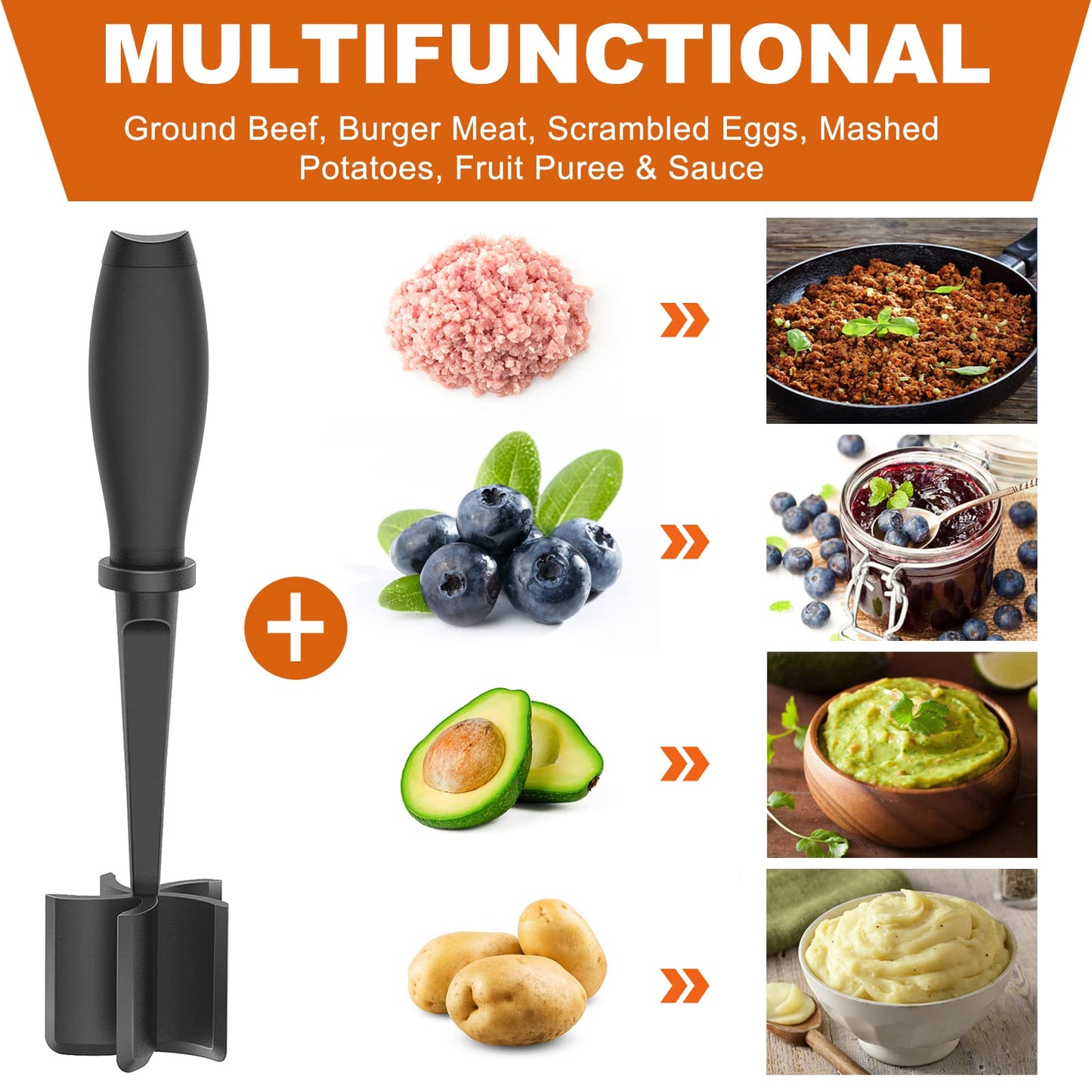 Heat Resistant Hamburger Masher - 5 Curve Blade Meat Masher for Hamburger, Mix and Chop Kitchen Tool