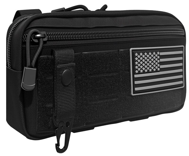 Tactical MOLLE Admin Pouch, Horizontal Modular EDC Utility Tool Pouch, Tactical Pouch with US Flag Patch and Keychain