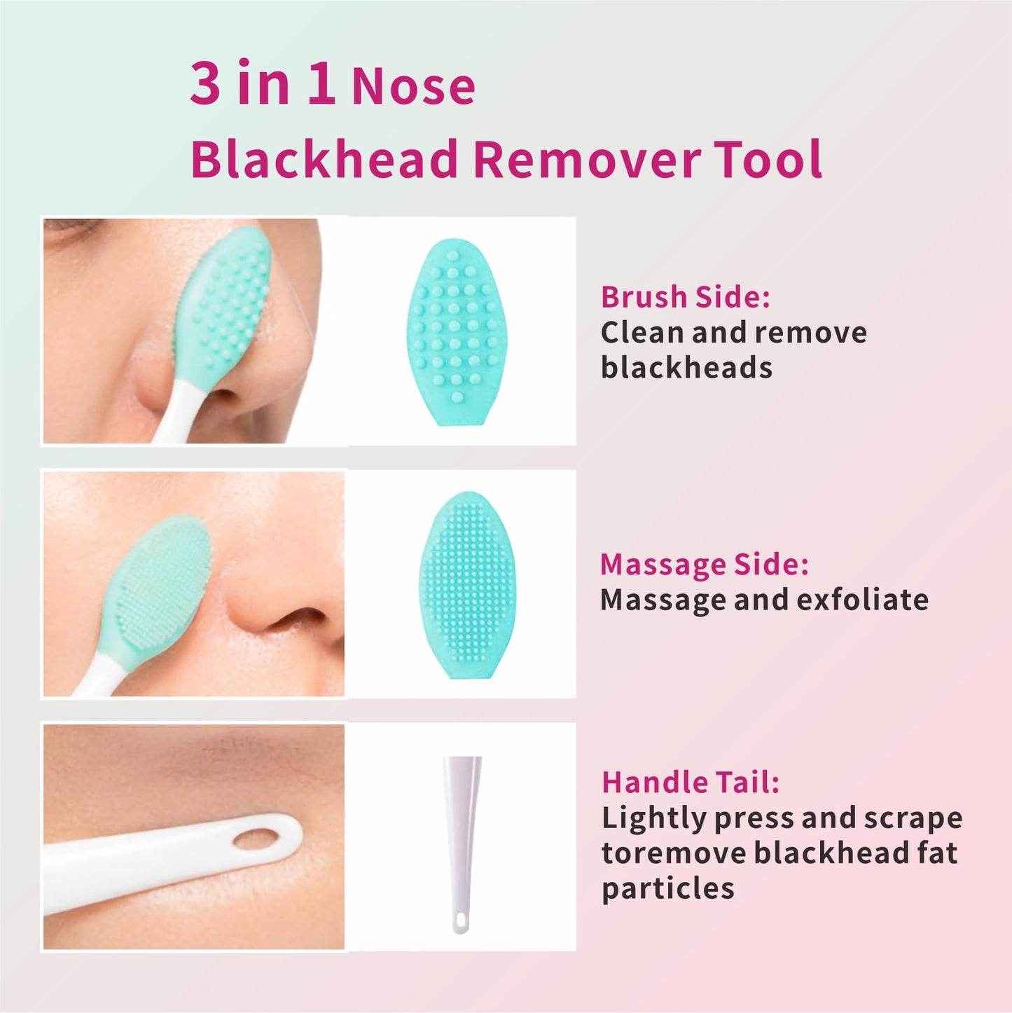 REVEX Silicone Nose Blackhead Remover Tool Set,Blackhead Scraper Tool,2Pcs Pore Cleaning Brush, Face Scrubber Skin Spatula, Pore Scrubber for Deep Cleansing,Face Exfoliator Scrubber for Women Men
