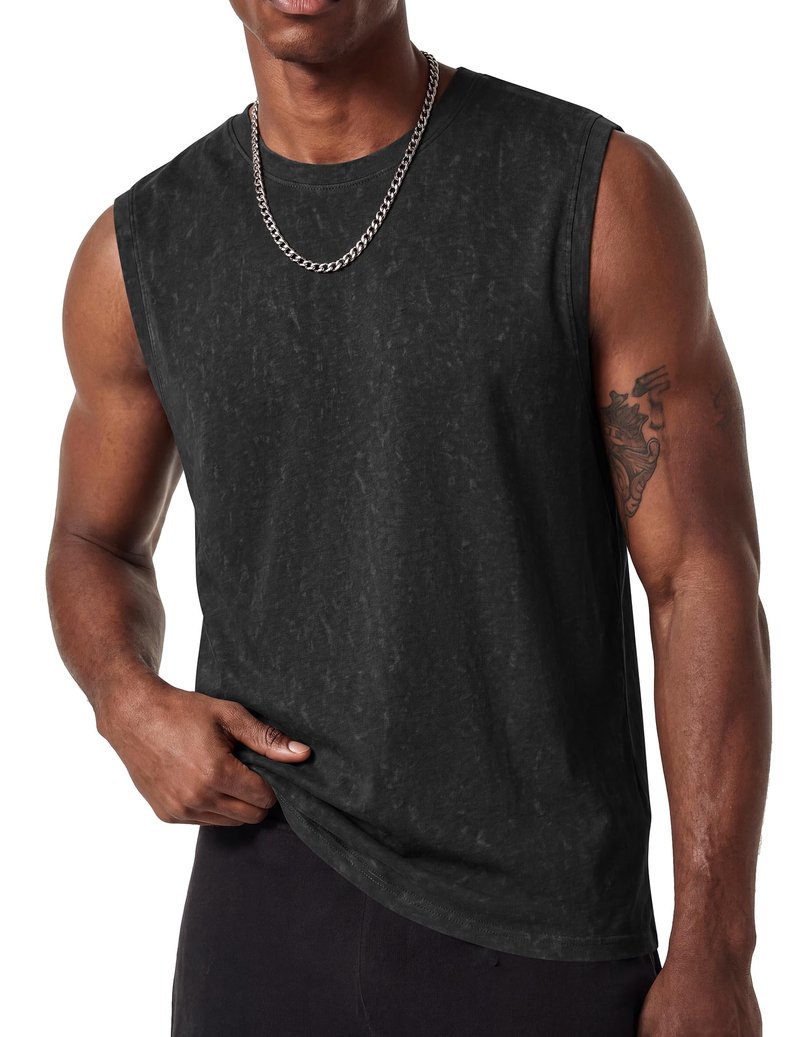 COOFANDY Men's Cotton Sleeveless Tank Tops Black Workout Tank Casual Beach Sleeveless Shirt Vintage Washed Basic Tee