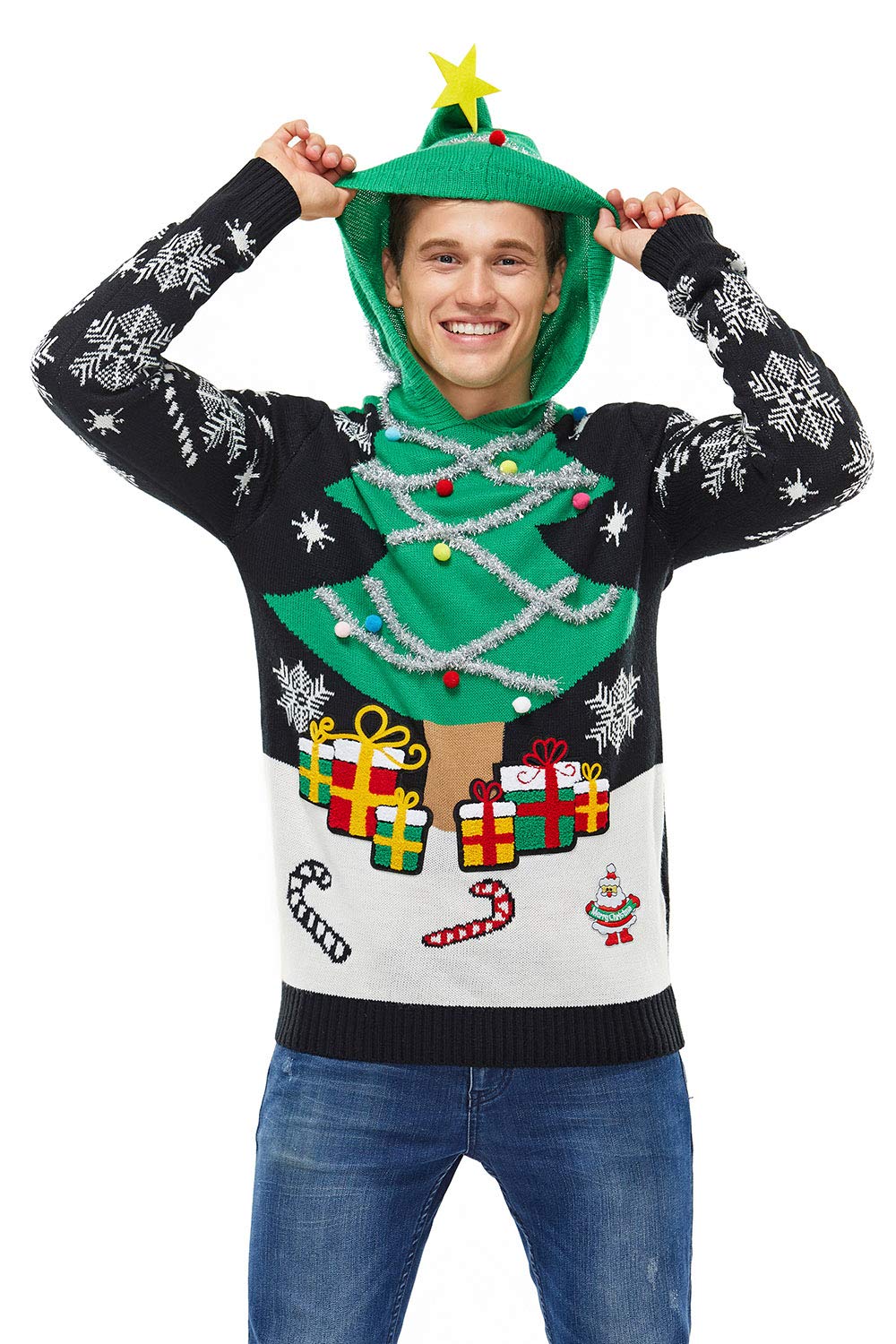 Men`s Ugly Christmas Hoodie for Adult Unisex Women Xmas Hooded Sweater Pullover for Party Festive A Season Star was Born Large