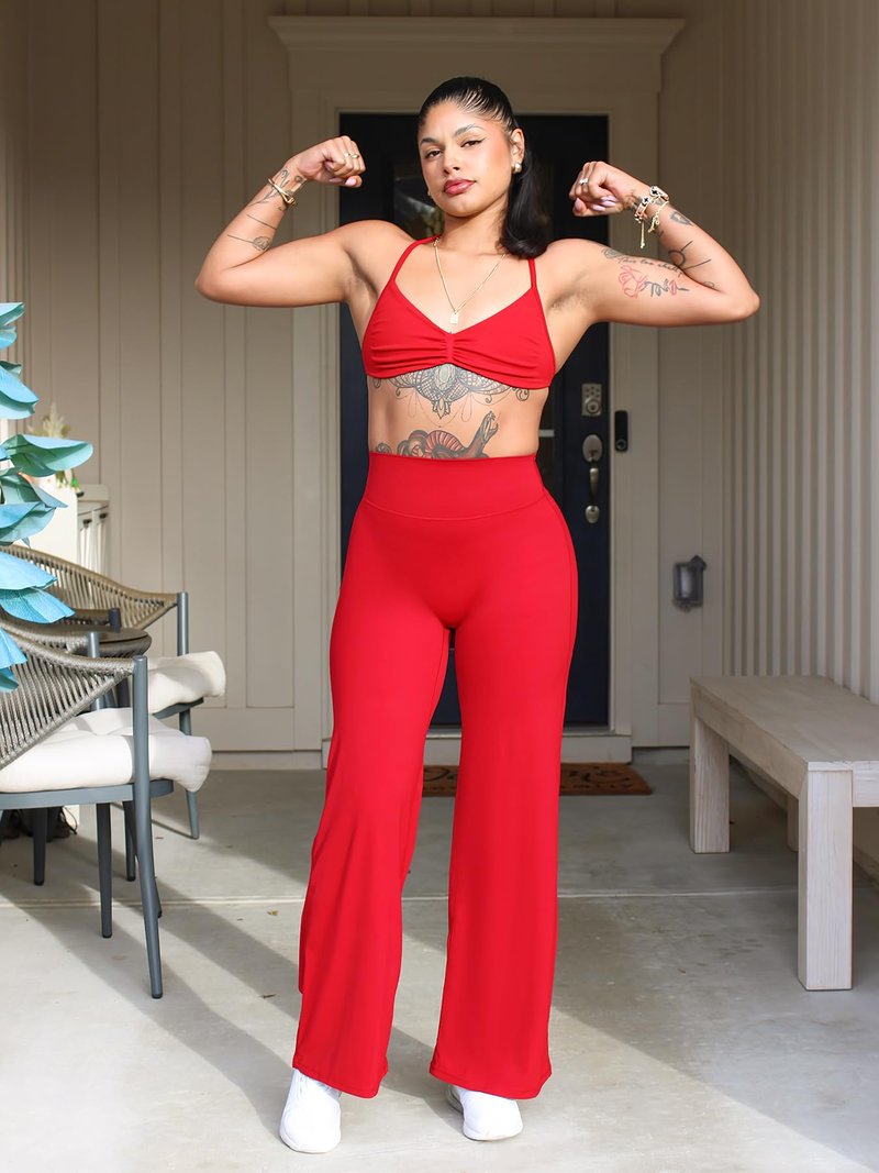 YEOREO Workout Leggings Womens No Front Seam Straight Leggings 31.5" High Waist Buttery Eddiy Gym Yoga Pants Red XXL
