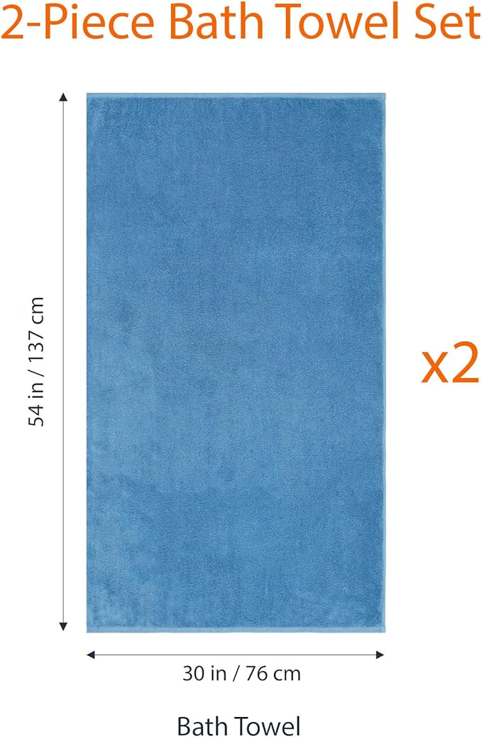Amazon Basics 2-Piece Quick-Dry Oversize Bath Towel, 100% Cotton, Lake Blue