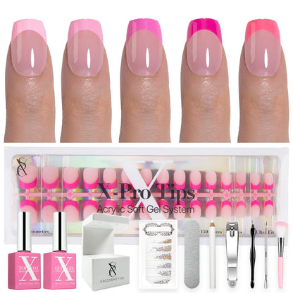 SXC Cosmetics French Tip Press On Nails - Skin Tone Nude and Color Series, Short Coffin X-Pro Tips Starter Kit ST119KIT