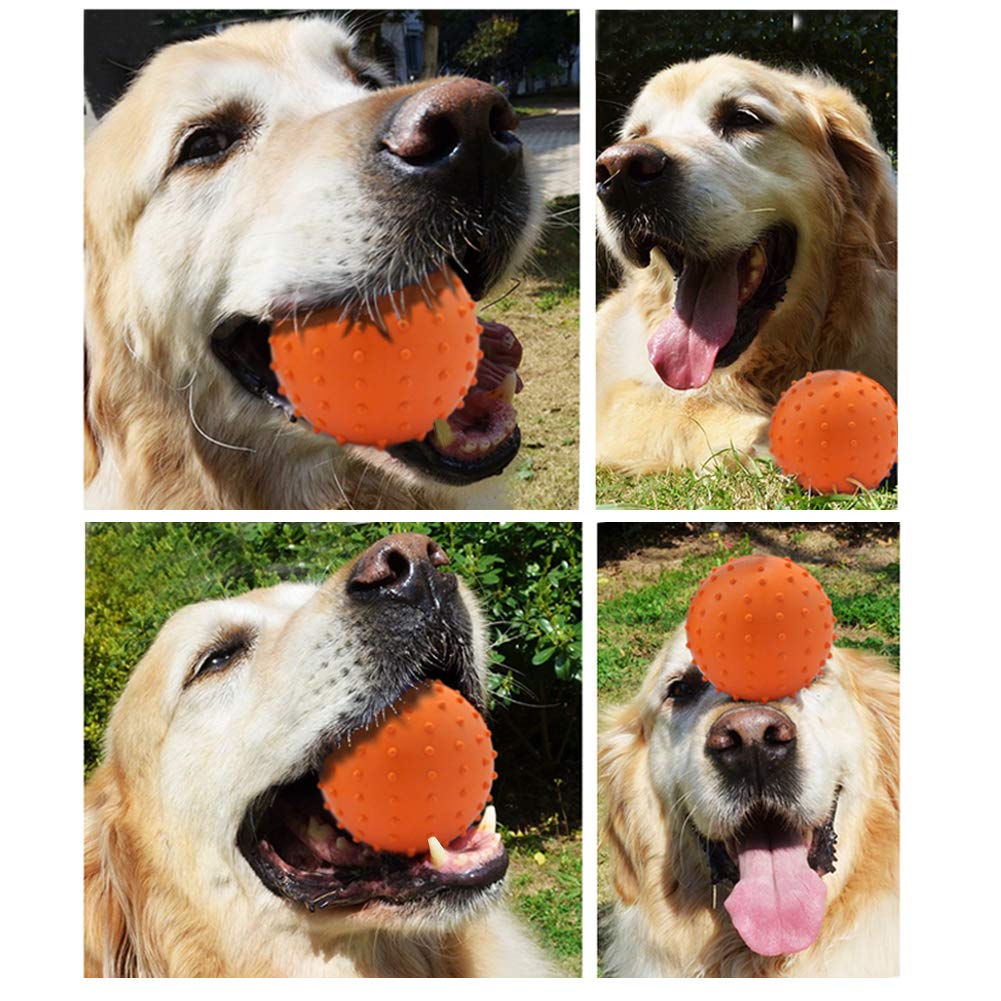 Vivifying Dog Ball on a Rope, 2 Pack Natural Interactive Rubber Dog Ball for Fetch, Catch, Throw and Tug of War (Orange + Yellow)