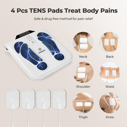 KNQZE Foot Massager for Neuropathy, Rechargeable TENS EMS Foot Nerve Circulation Stimulator with 10 Modes 50 Intensities, 4 Body Pads, Relieve Cramps, Plantar Fasciitis, Gifts for Mom Dad