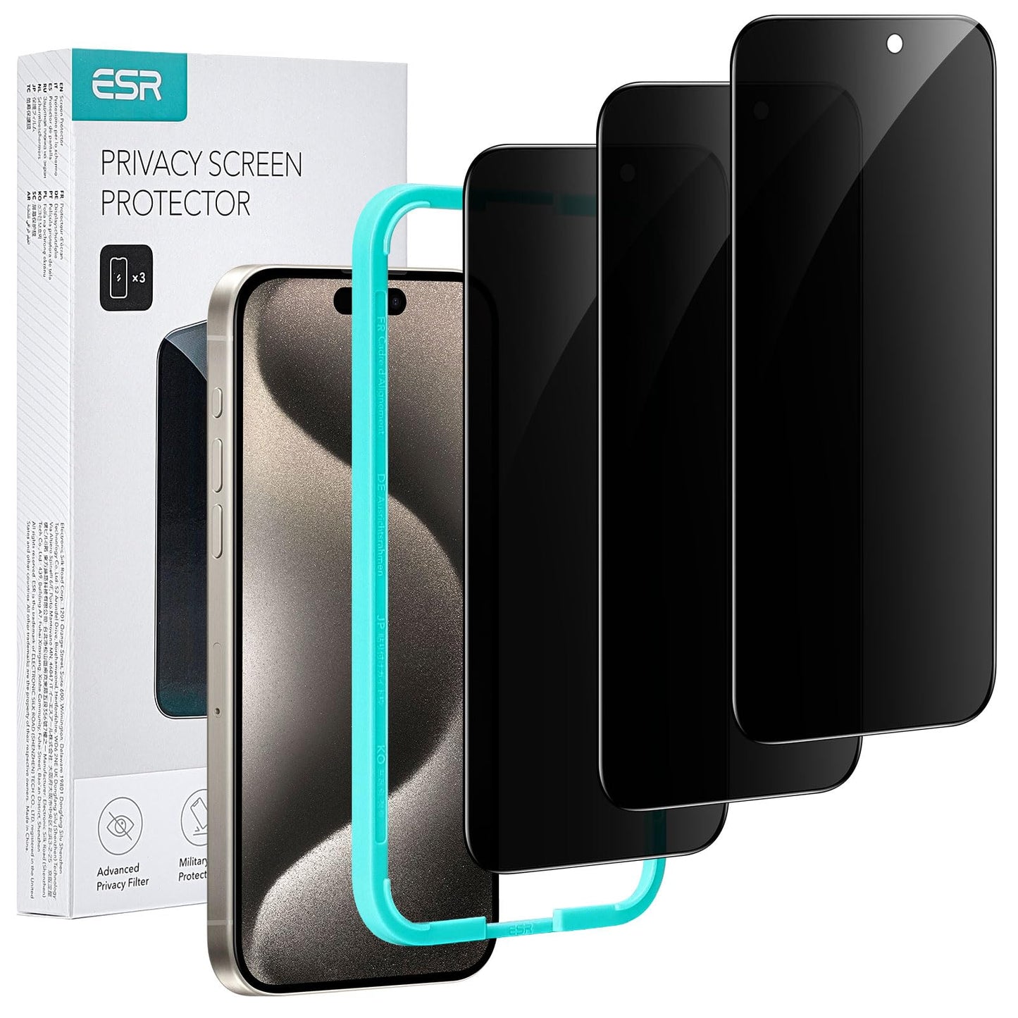 ESR 3 Pack for iPhone 15 Pro Max Screen Protector, [9H Hardness] [Military Grade Shatterproof] Full Coverage Tempered Glass Film with Easy Installation Tool, HD Clear, Scratch Resistant