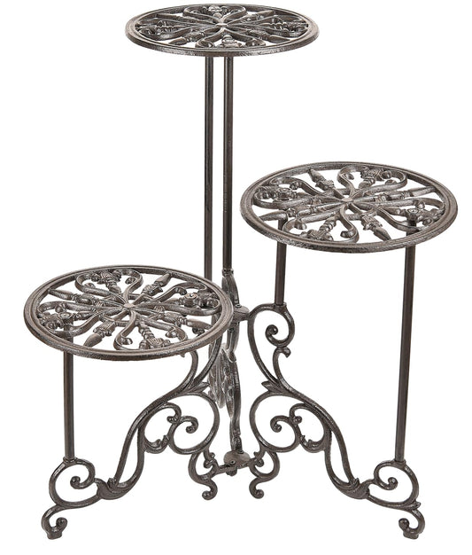 Sungmor Heavy Duty Cast Iron Plant stand, 3 Tier Foldable Metal Plant Shelf, 24in Tall Vintage Flower Pot Holder Indoor Outdoor Tiered Plant Stand, Rustic Plant Display Rack for Corner Balcony Patio