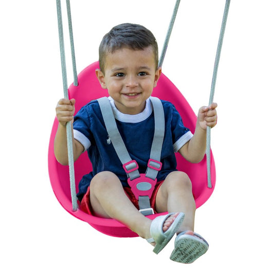 Swurfer Coconut Baby Swing - Comfy Outdoor Swing with Adjustable 3-Point Harness, Secure Locking, Blister-Free Rope - For Ages 9 Months+