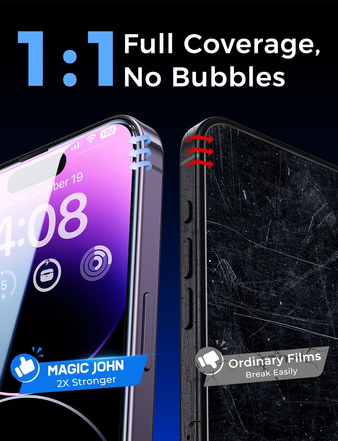 MAGIC JOHN 2 Pack for iPhone 14 Pro Max 6.7 inch Tempered Glass Screen Protector, Auto Dust-Elimination Installation, Bubble Free, Dynamic Island Compatible, HD Clear, Easy Installation