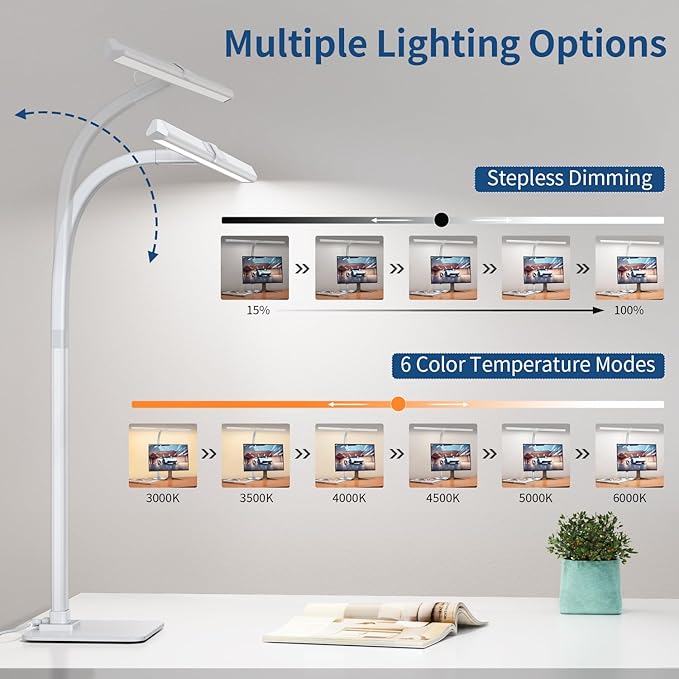KableRika Desk Lamp, 24W 1200lumen Brightest LED Desk Lamp for Home Office, 31.5" Wide Dimmable Architect Task Lamp with Base,Eye Protection Tall Desk Light for Workbench Office Lighting Computer
