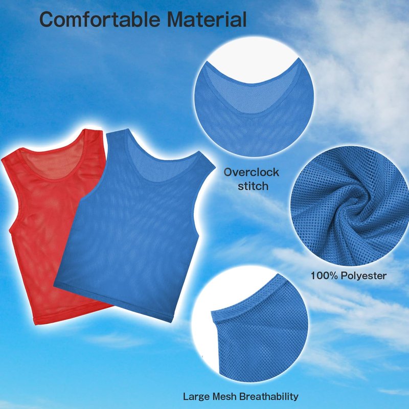 12 Pack Pinnies Team Practice Vests for Child Youth Teen Adult, Mesh Scrimmage Jersey for Soccer Football Basketball (6 X Red + 6 X Blue, Child/5-10 Years Old)