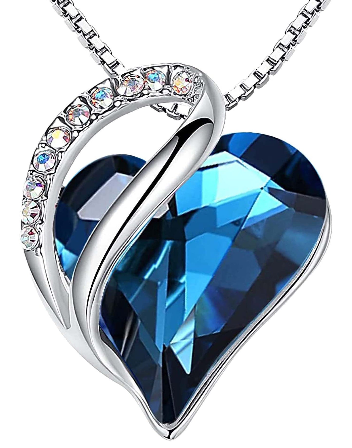 Leafael Valentine's Day Gift Necklaces for Women, Infinity Love Birthstone Heart Crystal Pendant, Birthday Anniversary Jewelry for Wife, Mom, and Her, Silver Plated, 18" + 2" Adjustable Chain