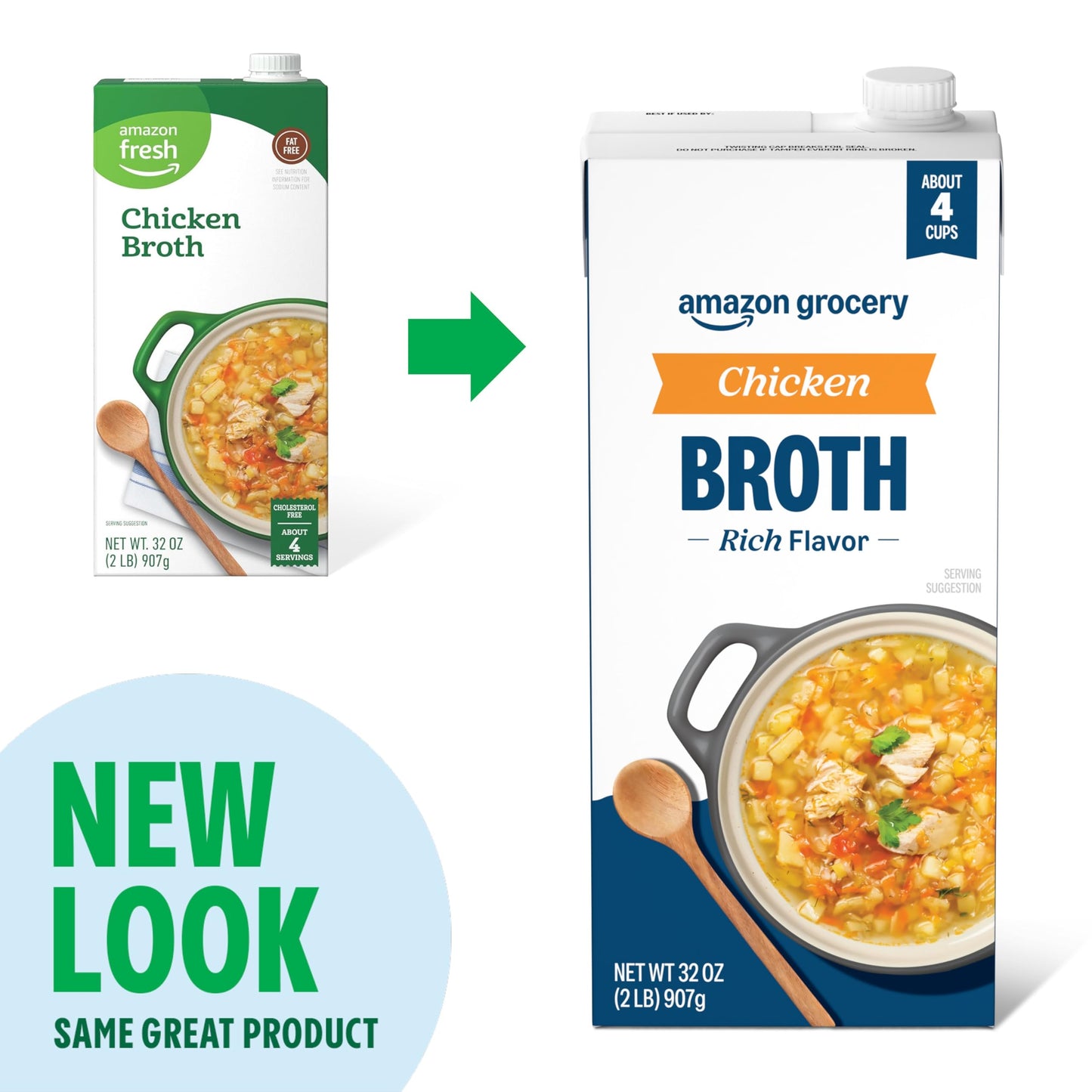 Amazon Grocery, Chicken Broth, 32 Oz (Previously Amazon Fresh, Packaging May Vary)