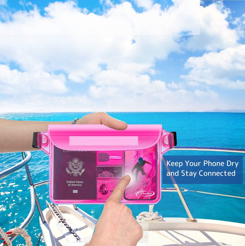 AiRunTech Waterproof Phone Pouch, Cruise Essentials 2-Piece Set, Beach Vacation Kayak Boating Cruise Accessories Must Haves, Waterproof Bag for Travel with Phone Lanyard (1 Phone case + 1 Fanny Pack)