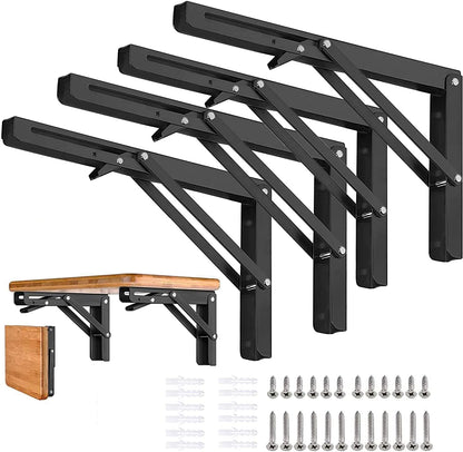 Folding Shelf Brackets - 24 Inch 2 Pcs Heavy Duty Metal Collapsible Triangle Shelf Bracket, DIY Wall Mounted Shelf Bracket, Space Saving for Bench Table