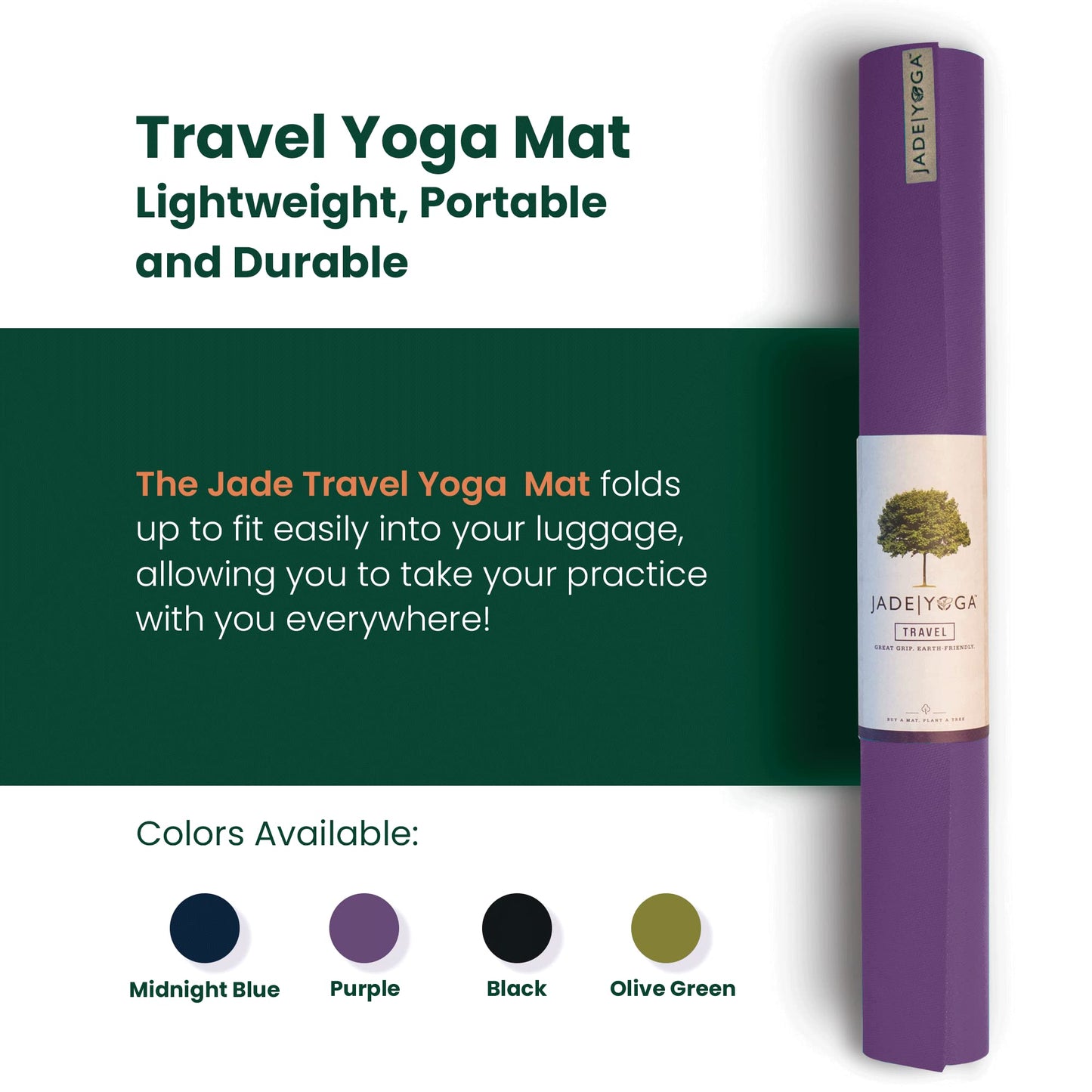 JadeYoga Travel Yoga Mat - Packable, Lightweight, and Portable Yoga Mat - Non-Slip Natural Rubber Mat for Women & Men - Great for Yoga, Home, Gym, Pilates, Fitness, and Stretching