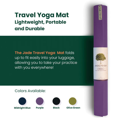 JadeYoga Travel Yoga Mat - Packable, Lightweight, and Portable Yoga Mat - Non-Slip Natural Rubber Mat for Women & Men - Great for Yoga, Home, Gym, Pilates, Fitness, and Stretching