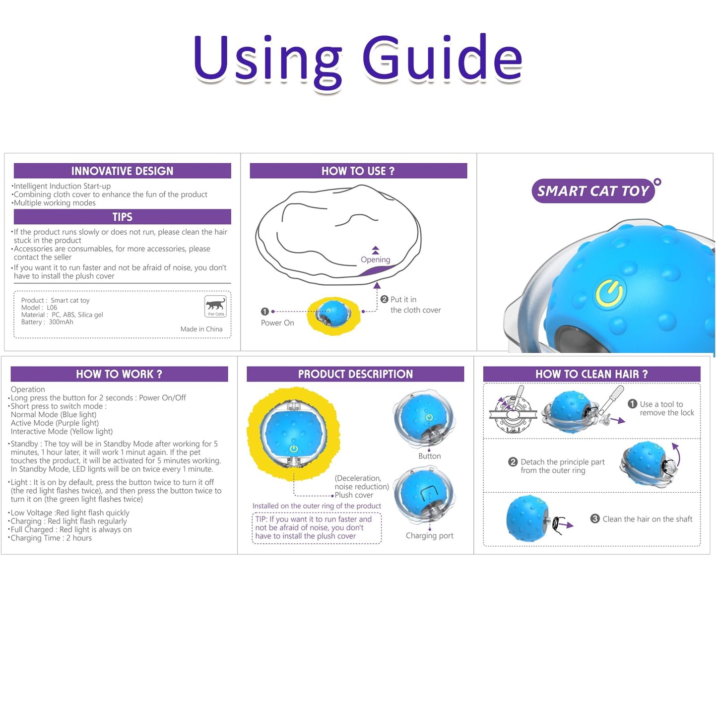 Giociv Interactive Cat Toys Ball Fast Rolling in Pouch, Motion Activate Chirping Cat Toy Hide and Seek Mouse Catching Game (Blue)