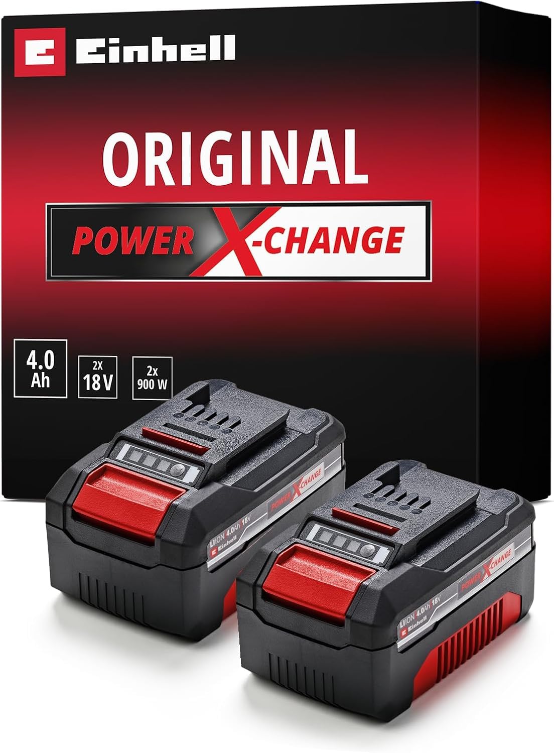 Einhell Power X-Change 18V, 4.0Ah Lithium-Ion Battery Twin Pack - 2 x 4,0Ah Batteries Universally Compatible With All Einhell PXC Power Tools And Garden Machines
