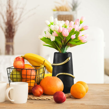 Black Flower Vase Home Decor, Halloween Decor Indoor, Unique Black Vase for Bookshelf Fireplace Bedroom Kitchen Living Room Table Centerpieces Office Desk,Boho Vase, 8" Tall