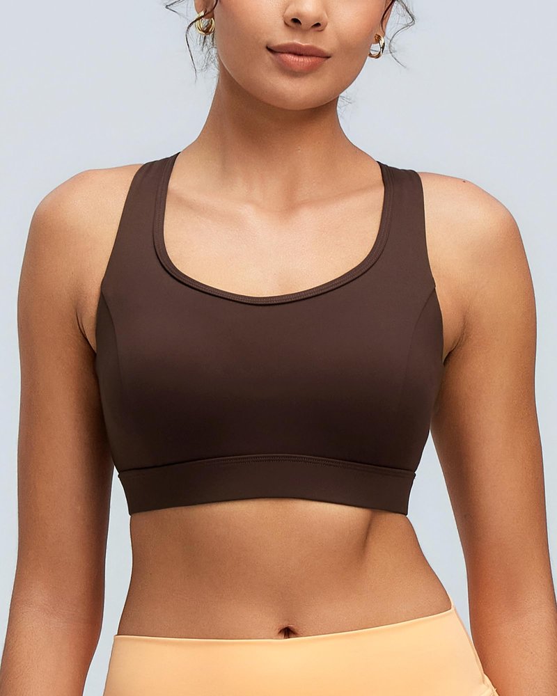 RUNNING GIRL Sports Bras for Women High Support,Racerback Molded Cup Sports Bra Racerback Running Bra with Swen in pad(WX3099_Brown_L)
