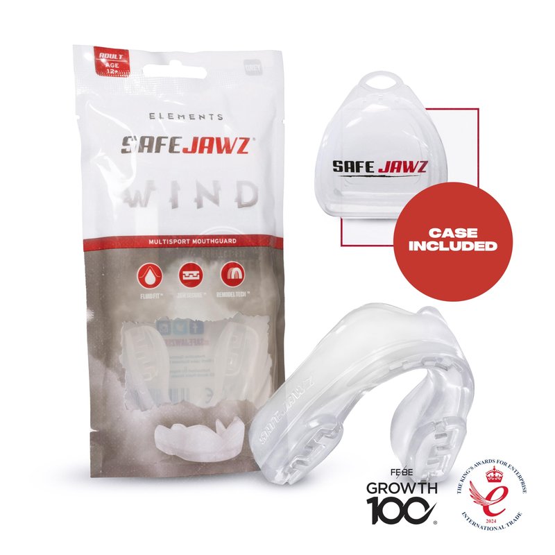 SAFEJAWZ Mouth Guard, Elements Dual Layer Mouthguard for Adults with Case, Easy Fit Remoldable Mouthpiece for Football, Boxing, Lacrosse, Basketball & All Contact Sports (Adult 12+ Years, Wind)
